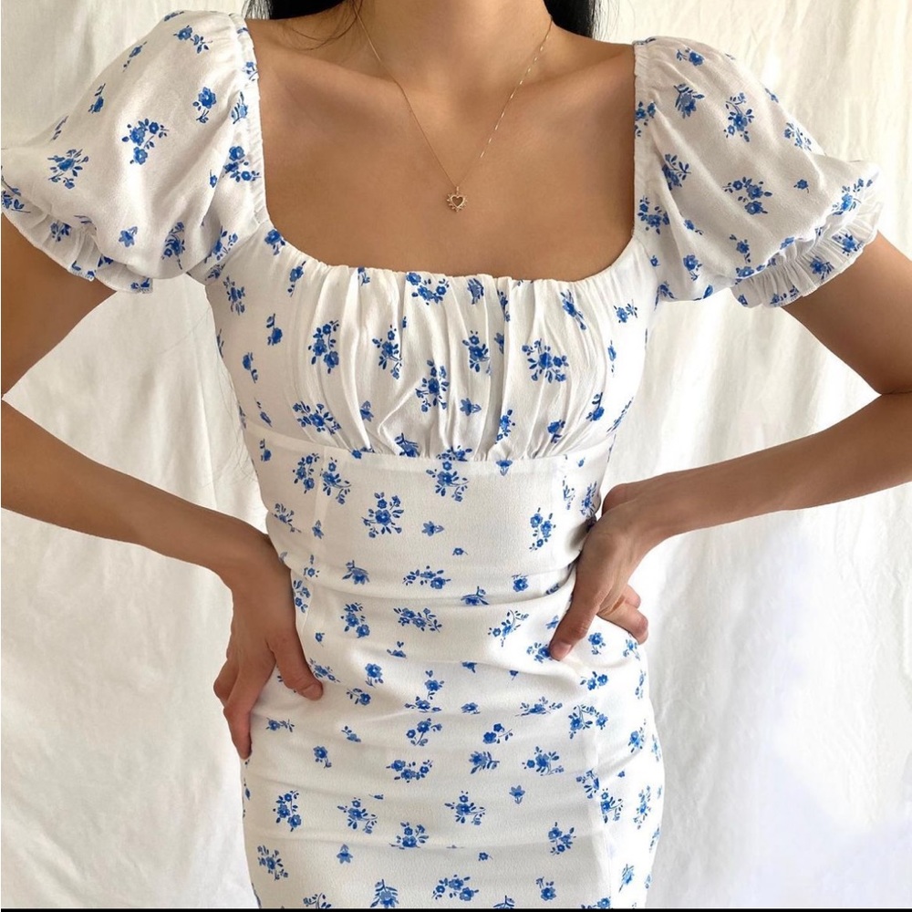 Skylar + Madison white floral smocked mini dress